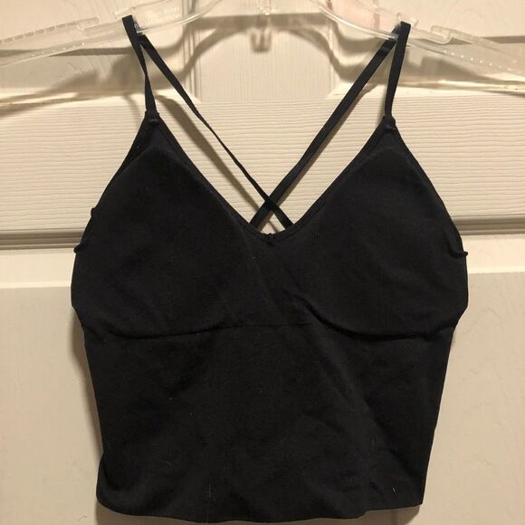 ITXON Black Cute Crop Top with Spaghetti Straps/Padded Sports Bra  M - Picture 3 of 6